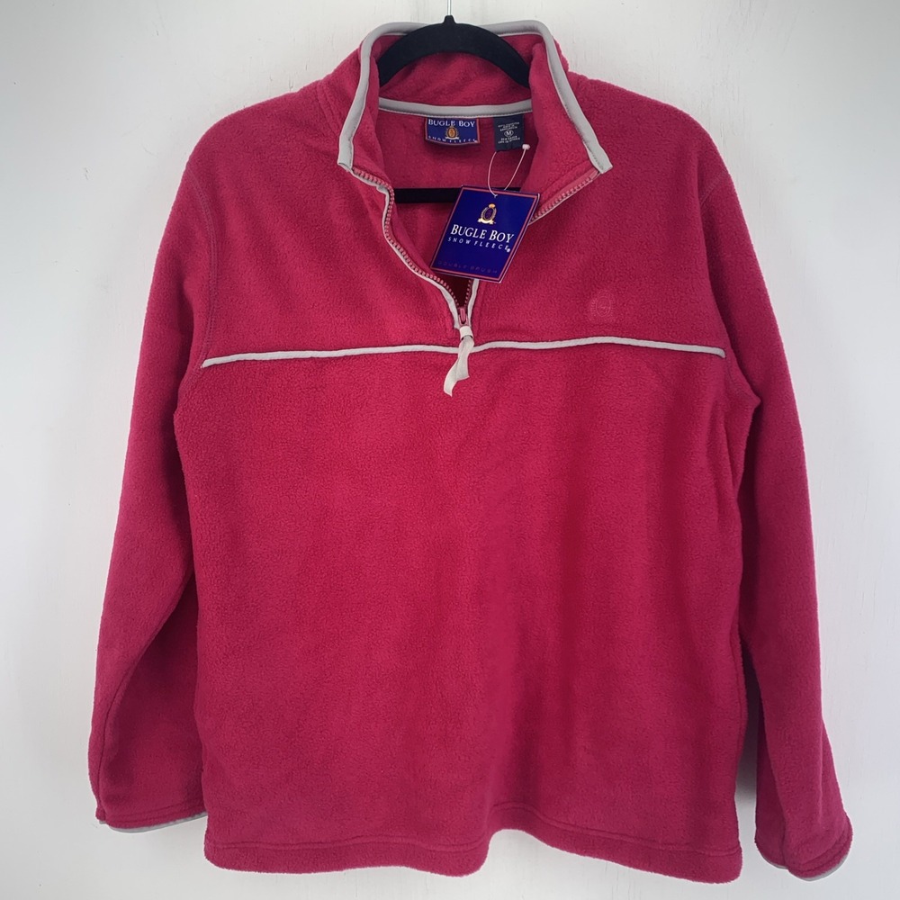 Vintage 90's Bugle Boy Womens Medium Quarter Zip Pullover Fleece Pink Warm NEW